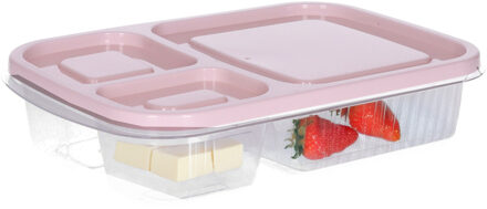 Storage Solutions Vershoudbakje/lunchbox - luchtdicht - 3 vakjes - lichtroze - kunststof - broodtrommel -24 x 15 x 5 c