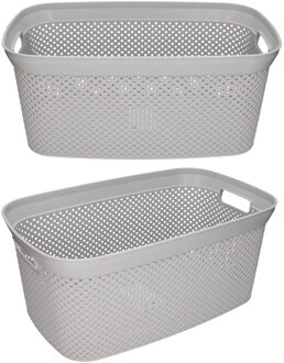 Storage Solutions wasmand - 2x - 35 liter - grijs - 54 x 34 x 23 cm - Kunststof - Draagmand