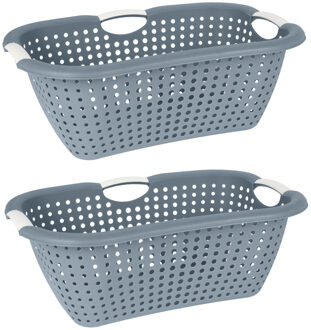 Storage Solutions wasmand - 2x - blauw - 26 liter - kunststof - 40 x 60 x 22 cm - Draagwasmand