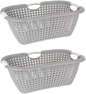 Storage Solutions wasmand - 2x - grijs - 26 liter - kunststof - 40 x 60 x 22 cm - Draagwasmand