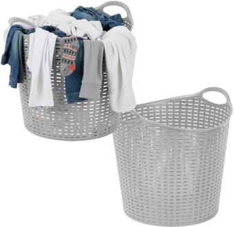 Storage Solutions wasmand - 2x - opbergmand - flexibel - zilver grijs - 27 liter - rond - kunststof