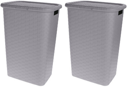 Storage Solutions Wasmand - 2x stuks - rotan - met deksel - grijs - 60 liter - 33 x 44 x 60 cm - kun