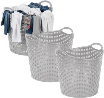 Storage Solutions wasmand - 3x - opbergmand - flexibel - zilver grijs - 27 liter - rond - kunststof