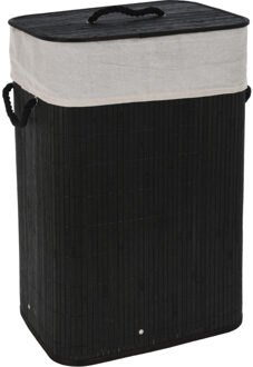 Storage Solutions Wasmand - bamboe hout - met deksel - rechthoekig - zwart - 40 x 30 x 60 cm - 70 liter