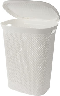 Storage Solutions Wasmand met deksel rotan gevlochten - wit - kunststof - 60 liter - 60 x 46 x 37 cm - Wasmanden