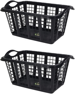Storage Solutions wasmand met handvatten - 2x - zwart - 37 liter - 60 x 40 x 30 cm