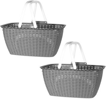 Storage Solutions Wasmand met hengsels - 2x stuks - grijs/wit - 26 liter - L43 x B30 x H21 cm