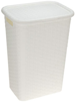 Storage Solutions Wasmand - rotan - met deksel - wit - 60 liter - 33 x 44 x 60 cm - kunststof