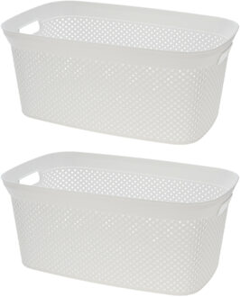 Storage Solutions Wasmand van rotan gevlochten - 2x - wit - kunststof - 35 liter - 35 x 53 x 23 cm - Wasmanden