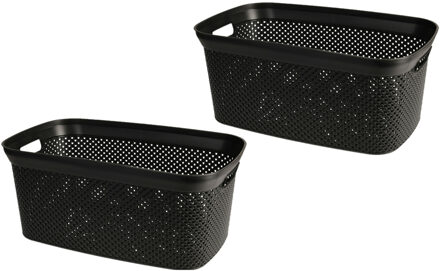 Storage Solutions Wasmand van rotan gevlochten - 2x - zwart - kunststof - 35 liter - 35 x 53 x 23 cm - Wasmanden