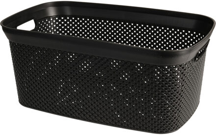 Storage Solutions Wasmand van rotan gevlochten - zwart - kunststof - 35 liter - 35 x 53 x 23 cm - Wasmanden