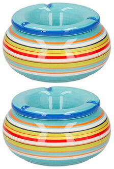 Storm asbak 2x stuks keramiek blauw/multi-kleur 13 x 7 cm