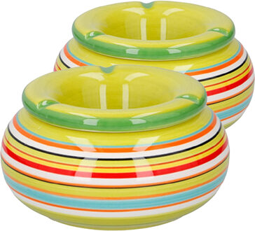 Storm asbak - 2x stuks - keramiek - groen/multi-kleur - 13 x 7 cm