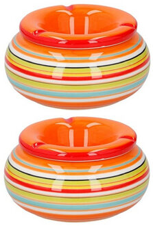Storm asbak 2x stuks keramiek oranje/multi-kleur 13 x 7 cm