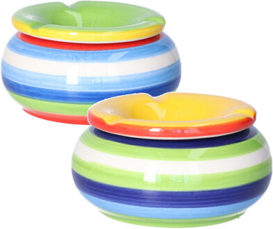 Storm asbak - 4x - gekleurd - D10 cm - aardewerk - multi kleuren - rond - buiten/binnen asbakken