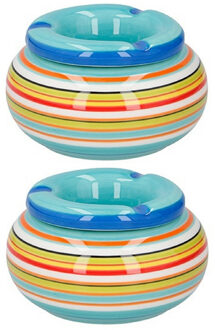 Storm asbak Casablanca - 2x stuks - Keramiek - Blauw/multi kleuren - 11 x 6 cm
