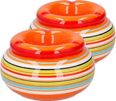 Storm asbak Casablanca - 2x stuks - Keramiek - oranje/multi kleuren - 11 x 6 cm