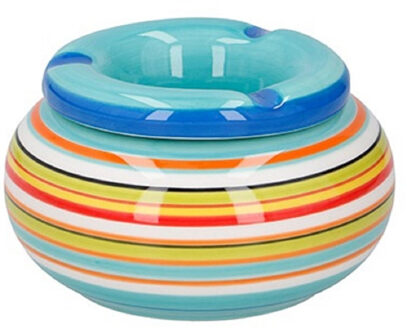 Storm asbak Casablanca - Keramiek - Blauw/multi kleuren - 11 x 6 cm