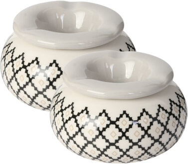 Storm Asbak Classic African - 2x - Kunststeen - D10 x H6 cm - print wit/zwart - voor binnen/balkon/s