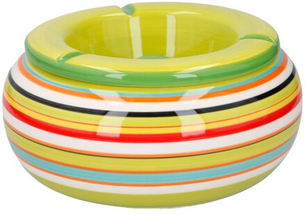 Storm Asbak - in mooie groene kleuren combinatie - D13 cm - Keramiek - Strepen