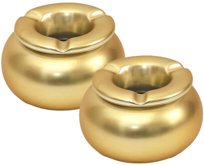 Storm Asbak Marrakesh - 2x - Kunststeen - D10 x H6 cm - mat goud - voor binnen/balkon/serre
