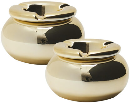 Storm Asbak Marrakesh - 2x - Kunststeen - D10 x H6 cm - metallic goud - voor binnen/balkon/serre