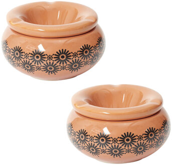 Storm Asbak Marrakesh - 2x - Kunststeen - D8 x H5 cm - terra - voor binnen/balkon/serre