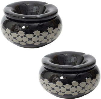Storm Asbak Marrakesh - 2x - Kunststeen - D8 x H5 cm - zwart - voor binnen/balkon/serre