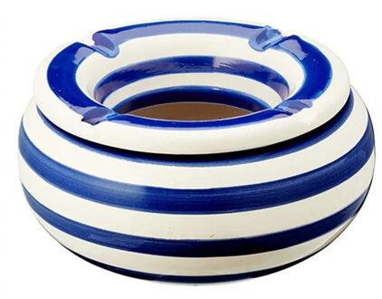 Storm Asbak Nautica - Kunststeen - D11 x H6 cm - blauw/wit - voor binnen/balkon - Asbakken