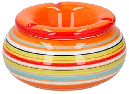 Storm asbak - oranje/multi-kleur - 13 x 7 cm - keramiek - terras/buiten asbak - tuinasbak