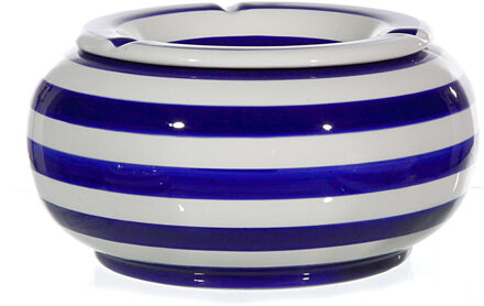 Stormasbak - 1x - blauw/wit - rond - terras asbak - 23 cm - keramiek