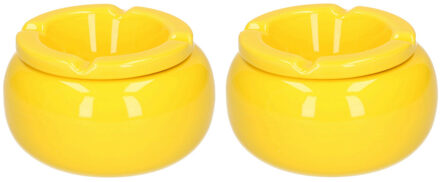 Stormasbak - 2x stuks - geel - rond - 11 cm - keramiek - asbak voor buiten - terras asbak