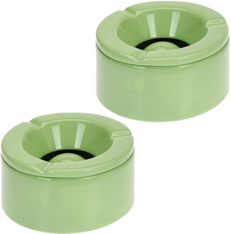 Stormasbak - 2x - terras asbakken - groen - 12 x 6 cm - Dolomiet kunststeen - buiten - tuin