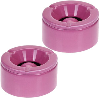 Stormasbak - 2x - terras asbakken - roze - 12 x 6 cm - Dolomiet kunststeen - buiten - tuin