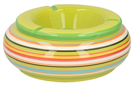 Stormasbak - keramiek - groen/multi-kleur - 17 x 8 cm - asbak