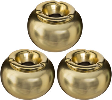 Stormasbak - Set van 3x stuks - goud - rond - 13 x 8 cm - keramiek - terras asbak - buiten asbakken