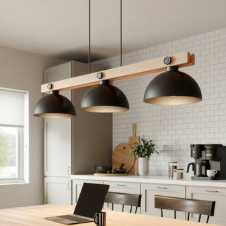 Stort hanglamp 3-lamps natuurlijk hout zwart, licht hout
