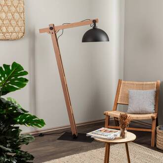 Stort vloerlamp met houten staven zwart, licht hout