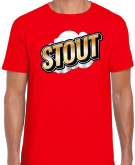 Stout fun tekst t-shirt voor heren rood in 3D effect M