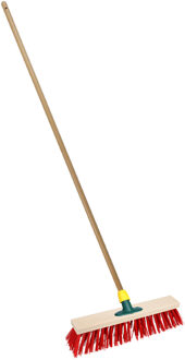 Straatbezem/buitenbezem - hout/kunststof - steel 120 cm - borstelkop 25 cm - rood - steelhouder
