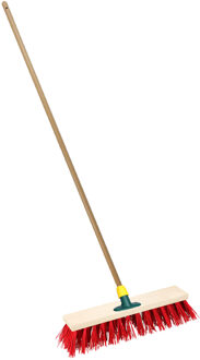 Straatbezem/buitenbezem - hout/kunststof - steel 120 cm - borstelkop 30 cm - rood - steelhouder