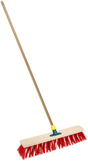 Straatbezem/buitenbezem - hout/kunststof - steel 120 cm - borstelkop 40 cm - rood - steelhouder