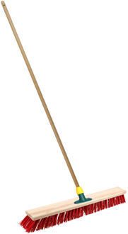 Straatbezem/buitenbezem - hout/kunststof - steel 120 cm - borstelkop 50 cm - rood - steelhouder