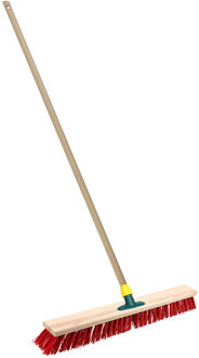 Straatbezem/buitenbezem - hout/kunststof - steel 129 cm - borstelkop 50 cm - rood - steelhouder