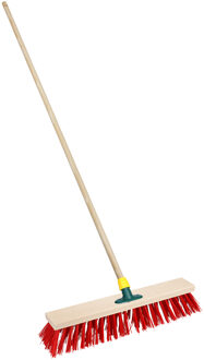 Straatbezem/buitenbezem - hout/kunststof - steel 140 cm - borstelkop 40 cm - rood - steelhouder