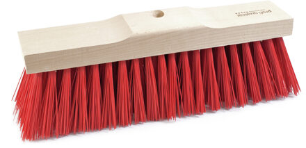 Straatbezem/buitenbezem kop elaston 42 cm met rode haren extra vol - Bezem Rood