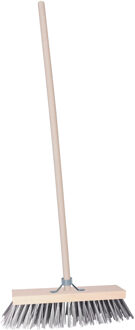 Straatbezem/buitenbezem - Leo - hout/staaldraad - 119 cm steel - 30 cm bezemkop - met stokhouder