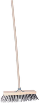 Straatbezem/buitenbezem - Leo - hout/staaldraad - 129 cm steel - 30 cm bezemkop - met stokhouder