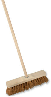 Straatbezem Cocos voor buiten - Kop 29 cm - bruin - Houten steel 130 cm