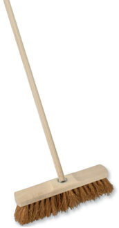 Straatbezem Cocos voor buiten - Kop 29 cm - bruin - Houten steel 140 cm